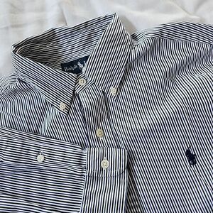 Vintage Ralph Lauren Mens Striped Shirt Size L Classic Fit Button Down Logo